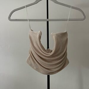 Draped Cowl Neck Corset Strapless- Cream